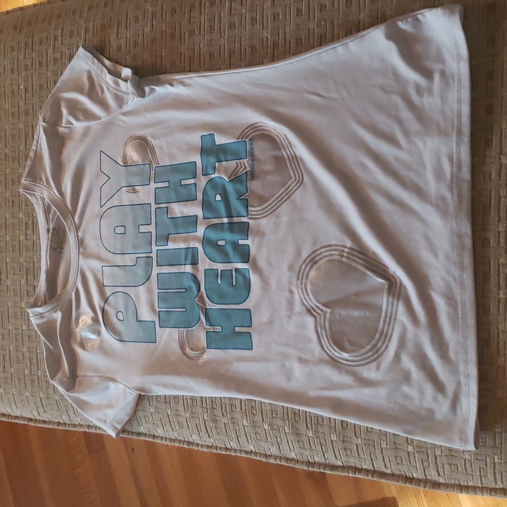 Justice Sport girls white crew neck T-shirt, size XL, 16 like new